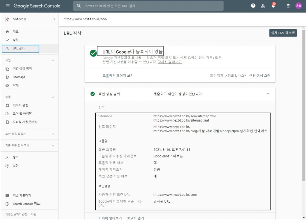 구글-search-console-url검사